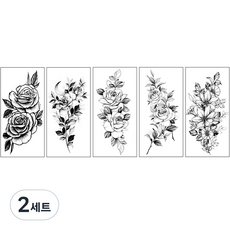 素描刺青玫瑰花黑白紋身貼紙5件組, BK-07, 2套