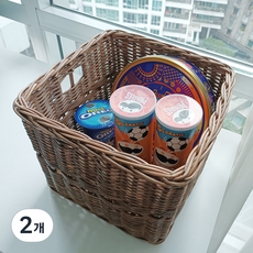 Rattan Shop 藤製方形高款藤編籃 B402, 棕色, 2個