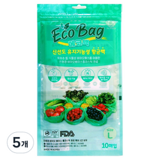 그린 에코엔백 신선도유지 기능성 항균 채소과일 보관 위생백 L 23cm x 52cm, 대(L), 5개, 10개입