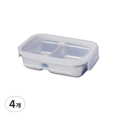 JAJU 方形不鏽鋼2格分裝保鮮盒, 4個, 500ml