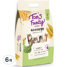 톰스패밀리 응고형 고양이 화장실 옥수수 배변모래 펠렛, 5L, 6개, 쟈스민향