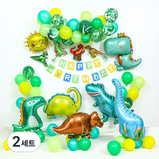 피앤비유니티 10종 쥬라기 공룡 파티 생일 풍선 세트, 랜덤발송(커링리본, 풍선펌프), 2세트