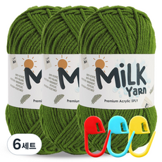 니뜨 밀크얀 뜨개실 50g x 3p + 단수링 3p 세트, 6세트, 14잔디그린 + 랜덤 발송