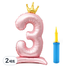 OLIVEPARTY 超大型站立式皇冠數字生日氣球 + 手動打氣筒組合, 2套, 粉色(數字3)