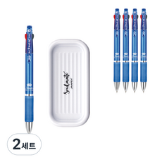 자바펜 제트3볼 M 펜 0.38mm 5p + 펜트레이 세트, 블루(볼펜), 랜덤발송(펜트레이), 2세트