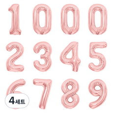 PartyIsland 數字鋁箔氣球12入組 40公分, 4套, 玫瑰金
