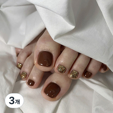 BARNA 足部美甲人造腳趾甲片, P-113 秋季棕金色亮片, 3個