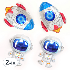 鋁箔氣球 太空火箭 2入 + 太空人 2入, 混合顏色, 2套