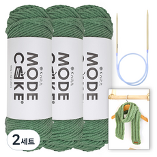 니뜨 모드케이크 뜨개실 100g x 3p + 아르토 머플러 도안 + 줄바늘 6mm 세트, 2세트, 16 풀색