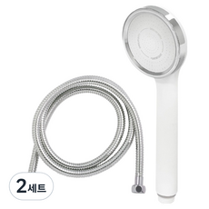 DAELIM BATH 單功能蓮蓬頭 + 金屬軟管 2m 套組, 霧面白色(蓮蓬頭), 銀色(軟管), 2套