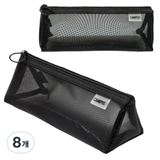 포포팬시 심플 라이트 캠퍼스 매쉬 삼각 펜파우치 필통, 8개, 블랙