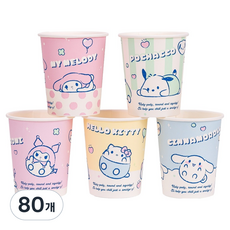 릴팡 산리오 캐릭터즈 일회용 종이컵 랜덤발송 283ml SC8899, 80개, 1개입