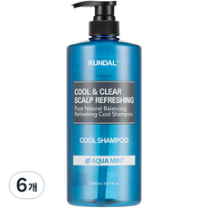 쿤달 쿨 앤 클리어 스칼프 리프레싱 샴푸 아쿠아민트향, 1.058L, 6개