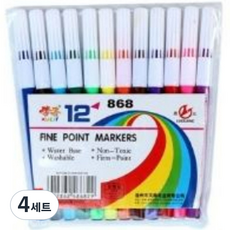 리라 수성 아트 마커펜 세트, 12색, 4세트