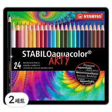 스타빌로 아쿠아컬러 24색 색연필 + 메탈박스 세트, 2세트