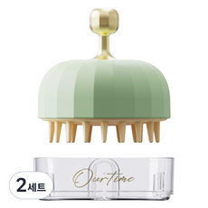 쿠말 벽에거는 두피 마사지 샴푸 브러쉬 세트, 2세트, 올리브그린