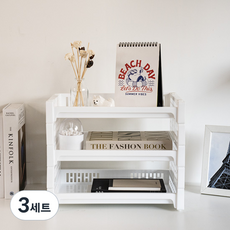 플라팜 층층 다용도 3단 정리함 선반 3p + 기둥 2p 세트, 심플한 화이트, 3세트