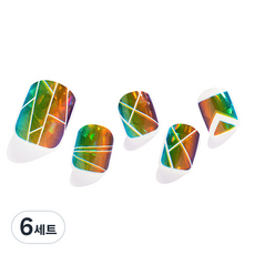 젤팡 레인보우 홀로그램 패디 팁 유광, 혼합색상, 6세트