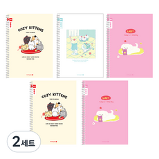 morning glory Chaewoom 國小線圈聯絡簿筆記本 窄行 3款 + 隨機出貨 2入 B組, 2套, 貓咪朋友們 + 甜點時間 + 打滾狗狗