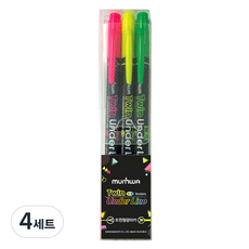 문화연필 트윈 언더라인 형광펜 3종 세트, 분홍, 노랑, 연두, 4세트