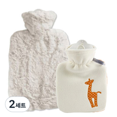 휴고프로쉬 보온 물주머니 핫팩 럭셔리 양털형 1.8L 화이트 + 에코 어린이 기린 0.8L, 2세트