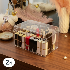 조인메이드 뚜껑있는 투명 립스틱 화장품 보관 화장대 정리 케이스 26칸, 2개