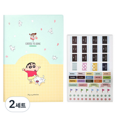 플라잉웨일즈 짱구 포켓 다이어리 + 스티커 세트 만년형, 꽃비, 2세트