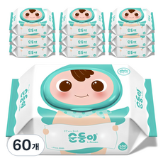 순둥이 오리지널 엘그린 아기물티슈 캡형, 50g, 100개입, 60개