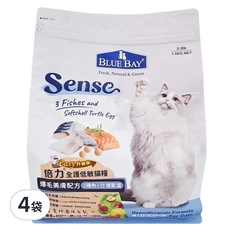 BLUE BAY 倍力 Sense 全護低敏貓飼料, 3種魚+台灣鱉蛋, 皮膚/毛髮, 1.5kg, 4袋
