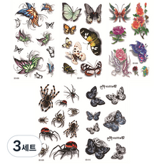 彩色蝴蝶玫瑰紋身刺青貼紙5款組合, 02, 3套