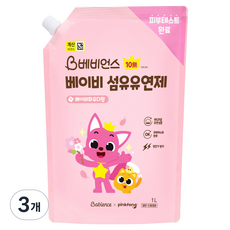 베비언스 유아용 핑크퐁 섬유유연제 베이비파우더향 리필, 1L, 3개