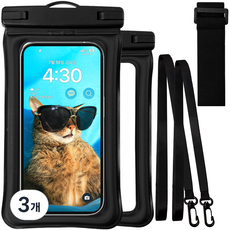 누아트 4중잠금 프리미엄 핸드폰 물놀이 방수팩 2P + 넥스트랩 + 암밴드, 블랙 + 블랙, 3개