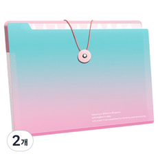 델리리움 예쁜 색감 대용량 아코디언 서류 A4 파일 케이스 5단 32 x 25 cm, 2개, 그라데이션 블루