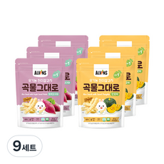 엘빈즈 유아용 유기농 곡물 그대로 현미 쌀과자 STEP1 2종 세트, 9세트, 자색고구마맛, 단호박맛, 25g