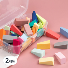 藍色貿易 大容量化妝三角粉撲 50入 + 收納盒組, 混合色, 2套