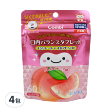Combi 康貝 teteo無糖口嚼錠 木糖醇 60粒, 水蜜桃, 48g, 4包