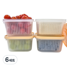 DailyPick 方形瀝水水果蔬菜保存容器 米色 4入組, 6套