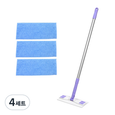 에이클린 청소밀대걸레 소형 화이트보라 + 블루분섬사패드 3매, 4세트