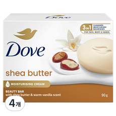 도브 시어버터 뷰티 바 클렌징 비누, 90g, 4개입