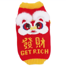摩達客 貓咪狗狗服飾 新春祥獅紅色大發財針織毛衣 中小型犬貓適用, 1個, 紅色
