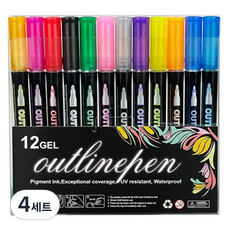 모디안 아웃라인 마카 데코펜 다꾸 반짝이 글리터펜 12색 세트, 혼합색상, 4세트