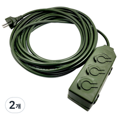 One Stop 露營3孔延長線 卡其綠, 3m, 2條