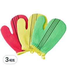 comet 居家拇指沐浴去角質手套3件組, 綠色, 黃色, 紅色, 3套