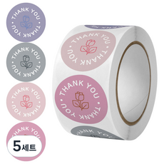 로즈원형 땡큐롤 스티커 4컬러 500p 세트, 혼합색상, 5세트 혼합색상, 5세트