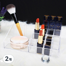 QueenSPlan 壓克力彩妝收納架 16格, 2個, 透明