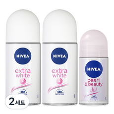 니베아 데오드란트 롤온 엑스트라 화이트 50ml x 2p + 펄앤 뷰티 25ml 세트, 2개