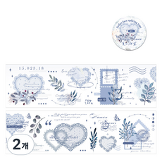 OLIVEPARTY 花卉蕾絲系列感性復古手帳裝飾設計紙膠帶捲筒貼紙, 2個, 藍色