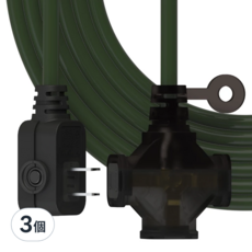 PowerWork 動力工廠 1對3座耐熱動力軟線 F型平貼式插頭, 4.5m, 軍綠色, 3條