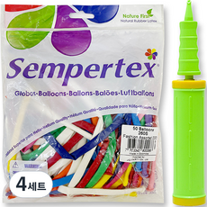 조이파티 셈퍼텍스 요술풍선 260S 일반혼합 50p + 손펌프 세트, 랜덤발송(풍선), 라임그린(손펌프), 4세트