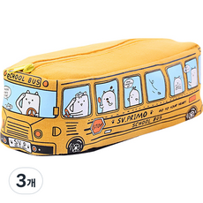 여신 부릉부릉 스쿨버스 캔버스 필통, 옐로우, 3개
